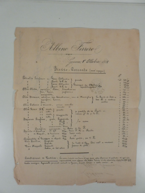 Albino Ferrero, Genova 1 ottobre 1881. Prezzo corrente